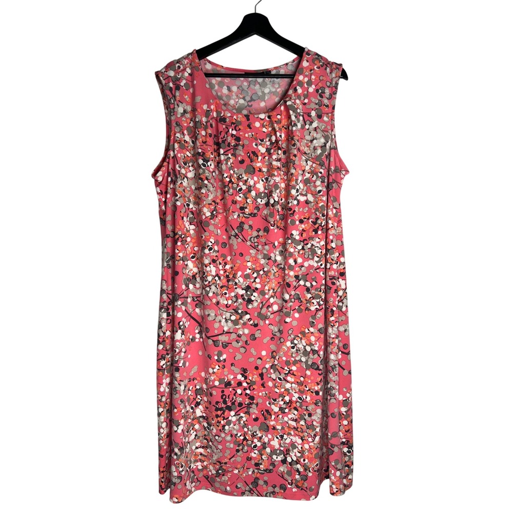 Apt 9 Womens 1X Pink Abstract Floral Dot Sleeveless Pleated Shift Dress RN 73277